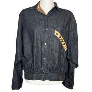 Vintage Oscar de la Renta Bomber Style Chambray Shirt Lightweight Coat